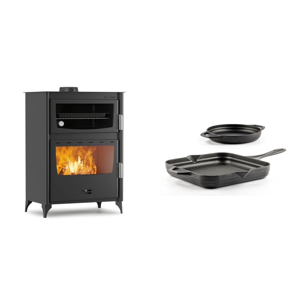 Set Kaminofen, Holzofen mit Backfach Velmora Fire ATS 90-50 ΜΑSΙΝΑ, 17.55kW + Gusseisen Topf Set aus 2 teilen Solagio, Black Onyx | Holzofen | Kaminofen |