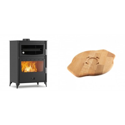 Set Kaminofen, Holzofen mit Backfach Velmora Fire ATS 90-50 ΜΑSΙΝΑ, 17.55kW + Holz untersetzer für Gusseisenplatte Solagio HSYSAK28 - Kaminofen - Holzofen mit Backfach