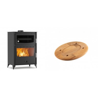 Set Kaminofen, Holzofen mit Backfach Velmora Fire ATS 90-50 ΜΑSΙΝΑ, 17.55kW + Holz untersetzer für ovale platte Solagio HSOISK1728, 17x28cm - Kaminofen - Holzofen mit Backfach
