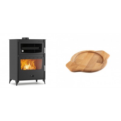 Set Kaminofen, Holzofen mit Backfach Velmora Fire ATS 90-50 ΜΑSΙΝΑ, 17.55kW + Holz untersetzer für gusseisenschüssel Solagio HSYKTV22 - Kaminofen - Holzofen mit Backfach