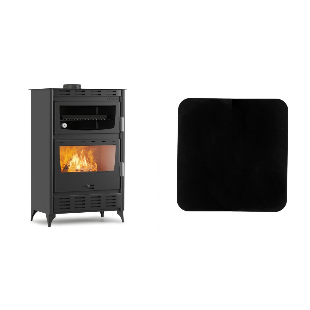 Set Holzofen mit Gebläse und Backofen Velmora Fire ATS 90-50 ΜΑSΙΝΑ AERO, 20.12kW + Funkenschutzplatte Stahl 2mm, Größe 98x98cm