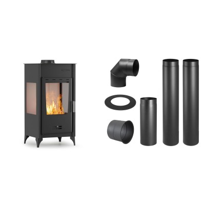 Set Kaminofen, Holzofen Velmora Fire ATS 90-10 3 SIDE, 12.12kW + Schornstein Bausatz PARKANEX, Stahl Ø150, Dicke 2mm - Holzofen