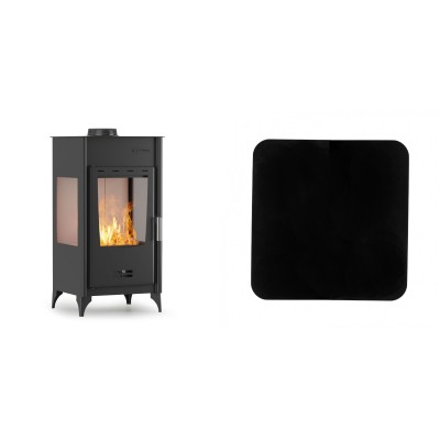 Set Kaminofen, Holzofen Velmora Fire ATS 90-10 3 SIDE, 12.12kW + Funkenschutzplatte Stahl 2mm, Größe 98x98cm - Holzofen