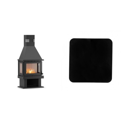 Set Kaminofen, Holzofen Velmora Fire FS AERO 3 SIDE, 17.51kW + Funkenschutzplatte Stahl 2mm, Größe 98x98cm - Holzofen