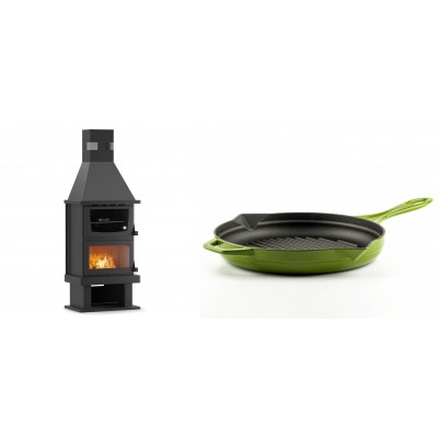 Set Kaminofen, Holzofen mit Backfach Velmora Fire FS AERO 90-50, 20.12kW + Emaillierte grillpfanne Gusseisen Solagio, Bamboo, Ф28cm - Kaminofen - Holzofen mit Backfach