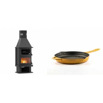 Set Kaminofen, Holzofen mit Backfach Velmora Fire FS AERO 90-50, 20.12kW + Emaillierte grillpfanne Gusseisen Solagio, Dijon, Ф24cm - Kaminofen - Holzofen mit Backfach