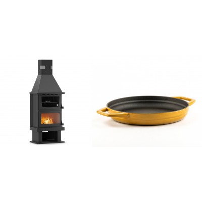 Set Kaminofen, Holzofen mit Backfach Velmora Fire FS AERO 90-50, 20.12kW + Emaillierte gusseisenpfanne mit zwei Griffen Solagio, Dijon, Ф22cm - Kaminofen - Holzofen mit Backfach