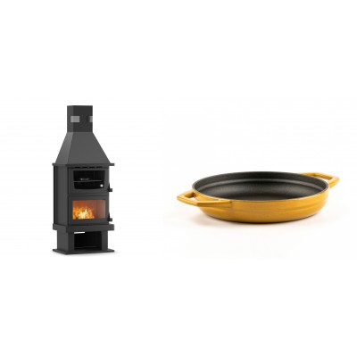 Set Kaminofen, Holzofen mit Backfach Velmora Fire FS AERO 90-50, 20.12kW + Emaillierte gusseisenpfanne mit zwei Griffen Solagio, Dijon, Ф19cm - Kaminofen - Holzofen mit Backfach