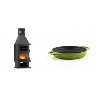 Set Kaminofen, Holzofen mit Backfach Velmora Fire FS AERO 90-50, 20.12kW + Emaillierte gusseisenpfanne mit zwei Griffen Solagio, Bamboo, Ф19cm - Kaminofen - Holzofen mit Backfach