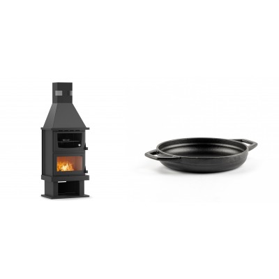 Set Kaminofen, Holzofen mit Backfach Velmora Fire FS AERO 90-50, 20.12kW + Emaillierte gusseisenpfanne mit zwei Griffen Solagio, Black Onyx, Ф16cm - Kaminofen - Holzofen mit Backfach