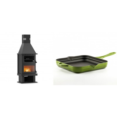 Set Kaminofen, Holzofen mit Backfach Velmora Fire FS AERO 90-50, 20.12kW + Emaillierte Gusseisenpfanne Solagio, Bamboo, 28x28cm - Kaminofen - Holzofen mit Backfach