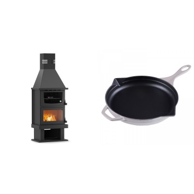 Set Kaminofen, Holzofen mit Backfach Velmora Fire FS AERO 90-50, 20.12kW + Emaillierte Gusseisenpfanne Solagio, Ivory, Ф28cm - Kaminofen - Holzofen mit Backfach