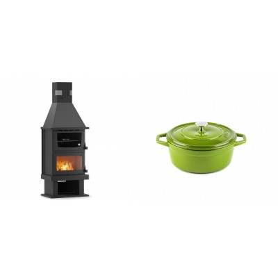 Set Kaminofen, Holzofen mit Backfach Velmora Fire FS AERO 90-50, 20.12kW + Gusseisen Topf Tiefer Solagio, Bamboo, Ф12 - Kaminofen - Holzofen mit Backfach