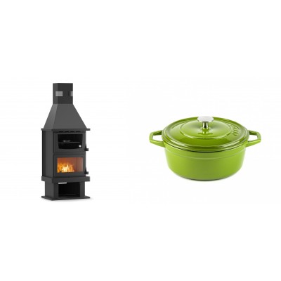 Set Kaminofen, Holzofen mit Backfach Velmora Fire FS AERO 90-50, 20.12kW + Gusseisen Topf Tiefer Solagio, Bamboo, Ф20 - Kaminofen - Holzofen mit Backfach