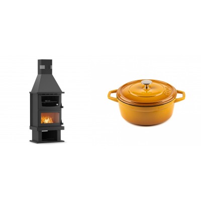 Set Kaminofen, Holzofen mit Backfach Velmora Fire FS AERO 90-50, 20.12kW + Gusseisen Topf Tiefer Solagio, Dijon, Ф20 - Kaminofen - Holzofen mit Backfach