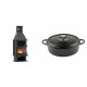 Set Kaminofen, Holzofen mit Backfach Velmora Fire FS AERO 90-50, 20.12kW + Gusseisen Topf Flach Solagio, Black Onyx, Ф28 | Holzofen | Kaminofen |