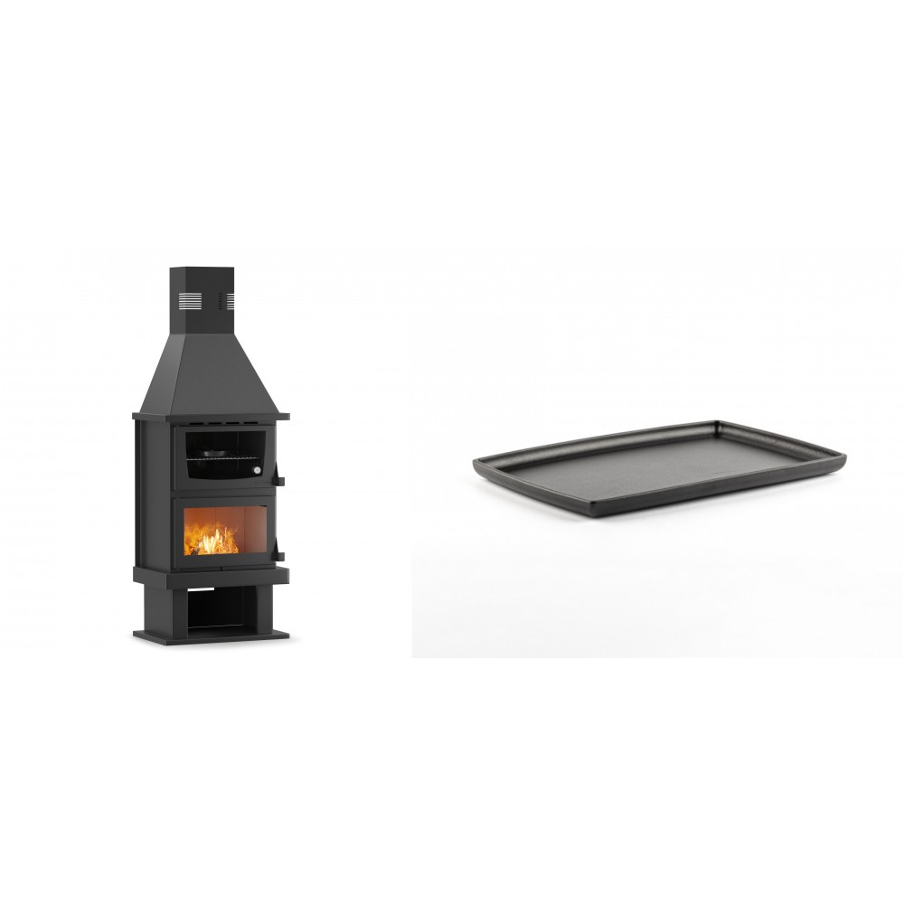Set Kaminofen, Holzofen mit Backfach Velmora Fire FS AERO 90-50, 20.12kW + Rechteckige Servierplatte aus Gusseisen Solagio, 21x31cm | Holzofen | Kaminofen |
