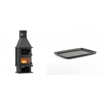 Set Kaminofen, Holzofen mit Backfach Velmora Fire FS AERO 90-50, 20.12kW + Rechteckige Servierplatte aus Gusseisen Solagio, 21x31cm - Kaminofen - Holzofen mit Backfach