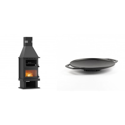 Set Kaminofen, Holzofen mit Backfach Velmora Fire FS AERO 90-50, 20.12kW + Backplatte aus Gusseisen Solagio, Ф28cm - Kaminofen - Holzofen mit Backfach