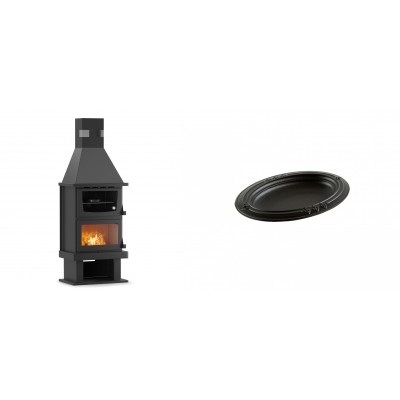 Set Kaminofen, Holzofen mit Backfach Velmora Fire FS AERO 90-50, 20.12kW + Gusseiserne auflaufform Solagio oval, 17x28cm - Kaminofen - Holzofen mit Backfach