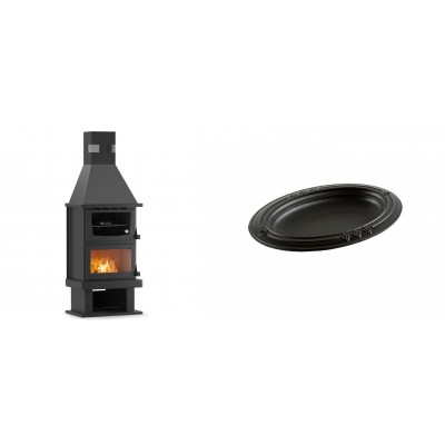 Set Kaminofen, Holzofen mit Backfach Velmora Fire FS AERO 90-50, 20.12kW + Gusseiserne auflaufform Solagio oval, 25x33cm - Kaminofen - Holzofen mit Backfach