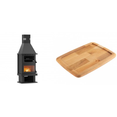 Set Kaminofen, Holzofen mit Backfach Velmora Fire FS AERO 90-50, 20.12kW + Holz untersetzer für gusseisenplatte Solagio HSST2131 - Kaminofen - Holzofen mit Backfach