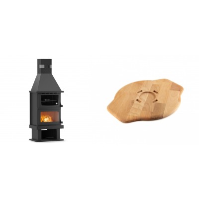 Set Kaminofen, Holzofen mit Backfach Velmora Fire FS AERO 90-50, 20.12kW + Holz untersetzer für Gusseisenplatte Solagio HSYSAK28 - Kaminofen - Holzofen mit Backfach