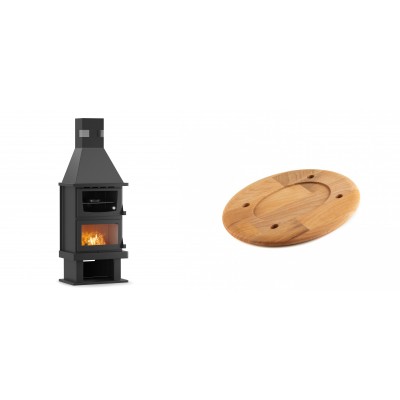 Set Kaminofen, Holzofen mit Backfach Velmora Fire FS AERO 90-50, 20.12kW + Holz untersetzer für ovale platte Solagio HSOISK1728, 17x28cm - Kaminofen - Holzofen mit Backfach