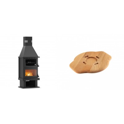 Set Kaminofen, Holzofen mit Backfach Velmora Fire FS AERO 90-50, 20.12kW + Holz untersetzer für gusseisenplatte Solagio HSYSAK20 - Kaminofen - Holzofen mit Backfach