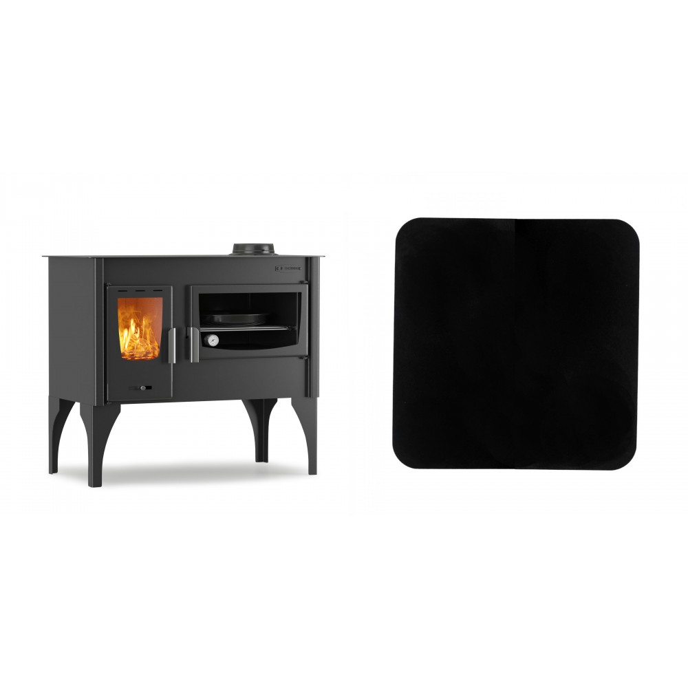 Set Küchenofen / Küchenhexe mit Backofen und Kochplatte Velmora Fire ATS ΜΑSΙΝΑ VERGINA, 10.2kW + Funkenschutzplatte Stahl 2mm, Größe 98x98cm