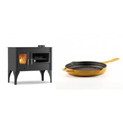 Set Küchenofen / Küchenhexe mit Backofen und Kochplatte Velmora Fire ATS ΜΑSΙΝΑ VERGINA, 10.2kW + Emaillierte grillpfanne Gusseisen Solagio, Dijon, Ф24cm - Kaminofen - Holzofen mit Backfach