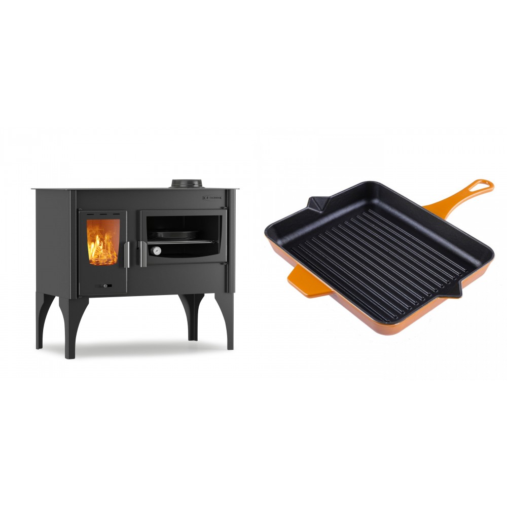 Set Küchenofen / Küchenhexe mit Backofen und Kochplatte Velmora Fire ATS ΜΑSΙΝΑ VERGINA, 10.2kW + Emaillierte grillpfanne Gusseisen Solagio, Dijon, 26x32cm