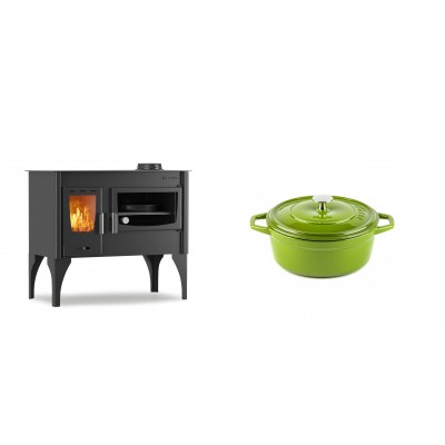 Set Küchenofen / Küchenhexe mit Backofen und Kochplatte Velmora Fire ATS ΜΑSΙΝΑ VERGINA, 10.2kW + Gusseisen Topf Tiefer Solagio, Bamboo, Ф12 - Kaminofen - Holzofen mit Backfach