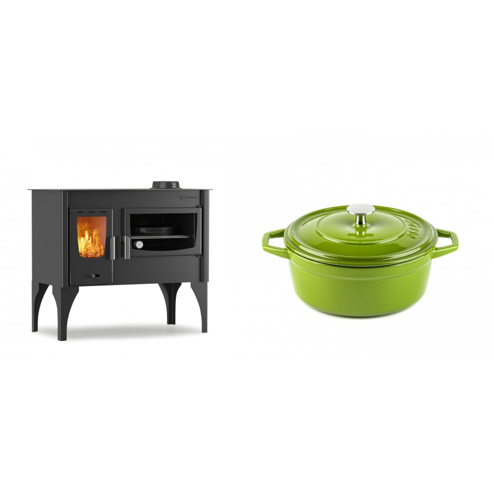 Set Küchenofen / Küchenhexe mit Backofen und Kochplatte Velmora Fire ATS ΜΑSΙΝΑ VERGINA, 10.2kW + Gusseisen Topf Tiefer Solagio, Bamboo, Ф20 | Holzofen | Kaminofen |