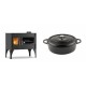 Set Küchenofen / Küchenhexe mit Backofen und Kochplatte Velmora Fire ATS ΜΑSΙΝΑ VERGINA, 10.2kW + Gusseisen Topf Flach Solagio, Black Onyx, Ф26 | Holzofen | Kaminofen |