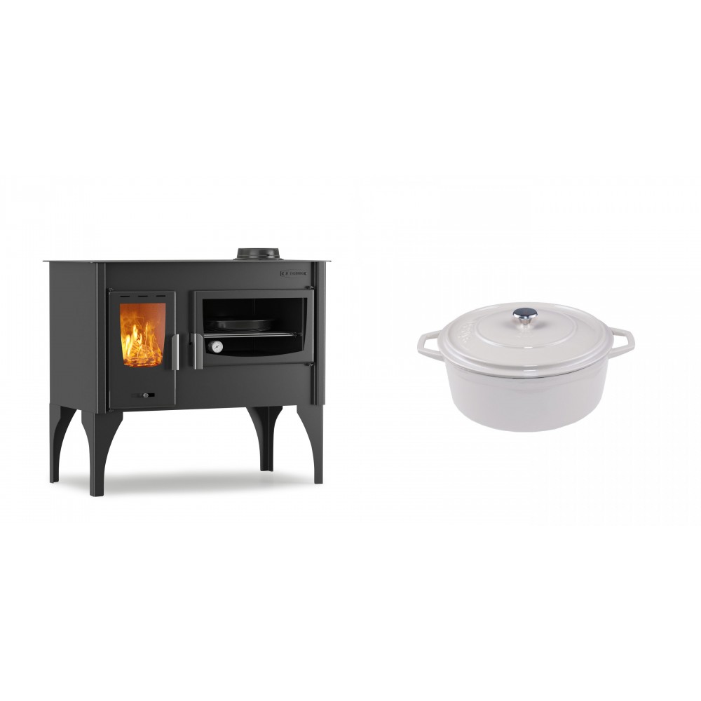 Set Küchenofen / Küchenhexe mit Backofen und Kochplatte Velmora Fire ATS ΜΑSΙΝΑ VERGINA, 10.2kW + Gusseisen Topf Tiefer Solagio, Ivory, Ф12