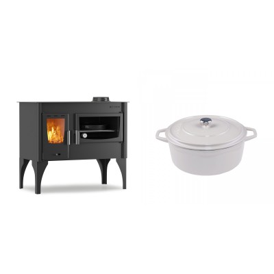 Set Küchenofen / Küchenhexe mit Backofen und Kochplatte Velmora Fire ATS ΜΑSΙΝΑ VERGINA, 10.2kW + Gusseisen Topf Tiefer Solagio, Ivory, Ф20 - Kaminofen - Holzofen mit Backfach