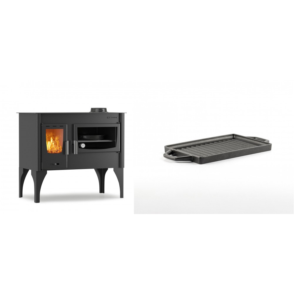 Set Küchenofen / Küchenhexe mit Backofen und Kochplatte Velmora Fire ATS ΜΑSΙΝΑ VERGINA, 10.2kW + Mini-Grillplatte aus Gusseisen Solagio, 15.5x22.5cm