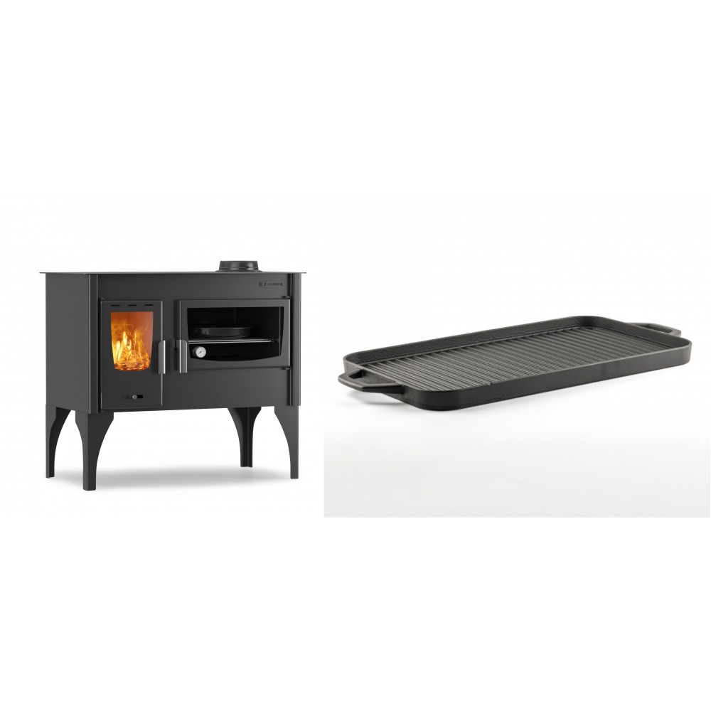 Set Küchenofen / Küchenhexe mit Backofen und Kochplatte Velmora Fire ATS ΜΑSΙΝΑ VERGINA, 10.2kW + Große Grillplatte aus Gusseisen Solagio, 25x44cm