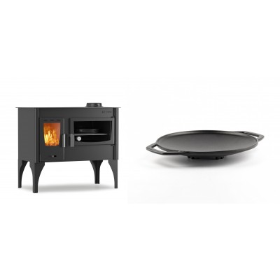 Set Küchenofen / Küchenhexe mit Backofen und Kochplatte Velmora Fire ATS ΜΑSΙΝΑ VERGINA, 10.2kW + Backplatte aus Gusseisen Solagio, Ф28cm - Kaminofen - Holzofen mit Backfach