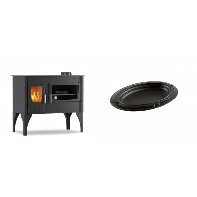 Set Küchenofen / Küchenhexe mit Backofen und Kochplatte Velmora Fire ATS ΜΑSΙΝΑ VERGINA, 10.2kW + Gusseiserne auflaufform Solagio oval, 25x33cm - Kaminofen - Holzofen mit Backfach