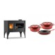 Set Küchenofen / Küchenhexe mit Backofen und Kochplatte Velmora Fire ATS ΜΑSΙΝΑ VERGINA, 10.2kW + Gusseisen Topf Set aus 3 teilen Solagio, Rubin | Holzofen | Kaminofen |