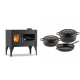 Set Küchenofen / Küchenhexe mit Backofen und Kochplatte Velmora Fire ATS ΜΑSΙΝΑ VERGINA, 10.2kW + Gusseisen Topf Set aus 3 teilen Solagio, Black Onyx | Holzofen | Kaminofen |