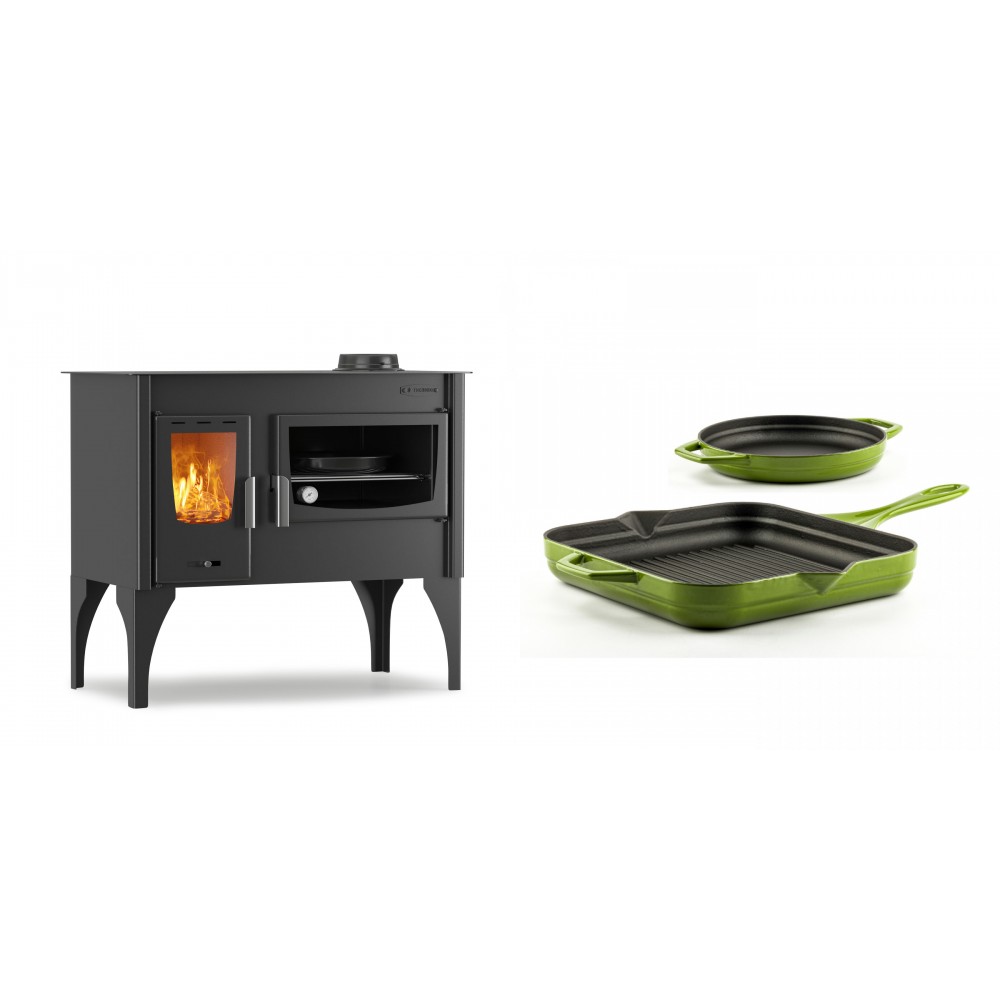 Set Küchenofen / Küchenhexe mit Backofen und Kochplatte Velmora Fire ATS ΜΑSΙΝΑ VERGINA, 10.2kW + Gusseisen Topf Set aus 2 teilen Solagio, Bamboo