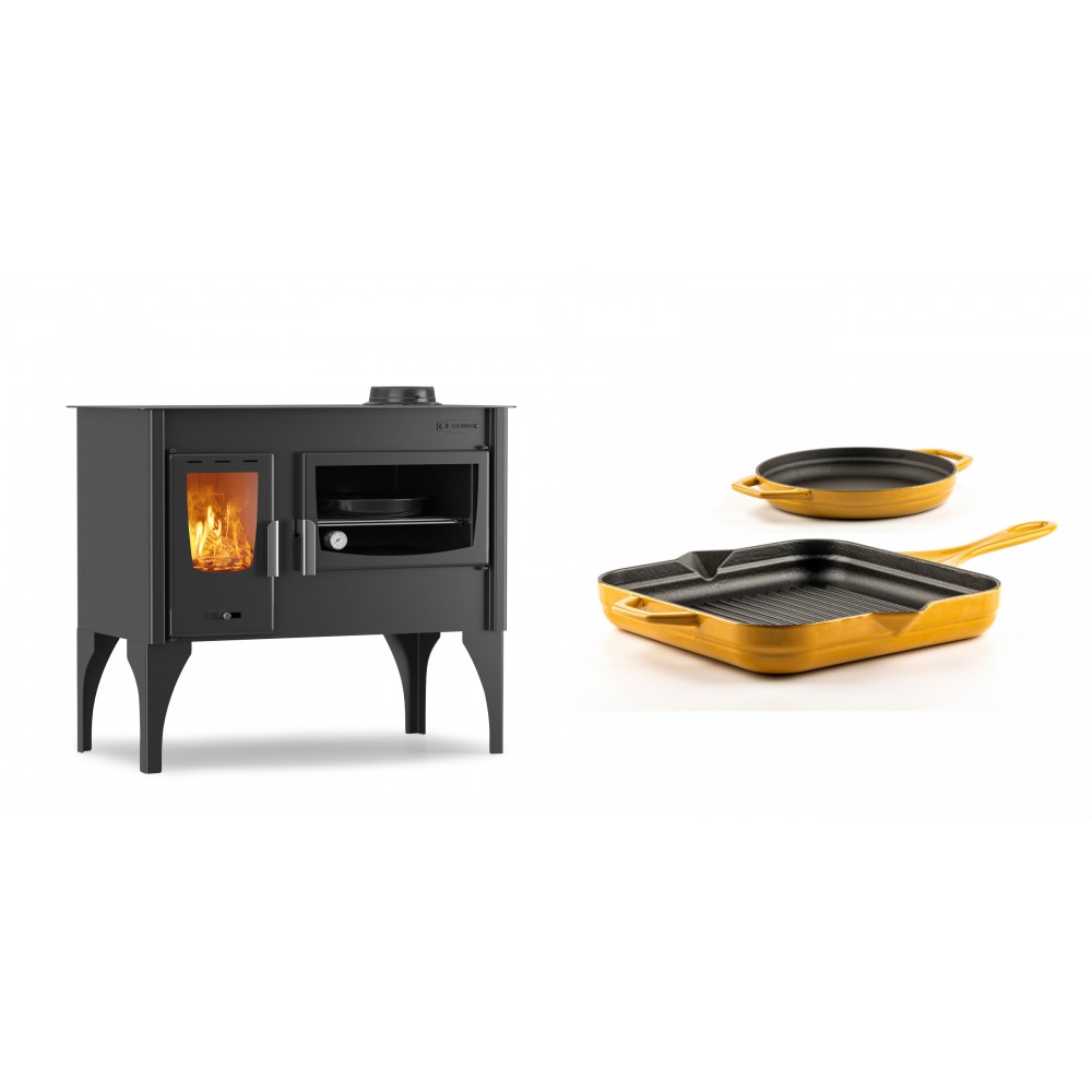 Set Küchenofen / Küchenhexe mit Backofen und Kochplatte Velmora Fire ATS ΜΑSΙΝΑ VERGINA, 10.2kW + Gusseisen Topf Set aus 2 teilen Solagio, Dijon
