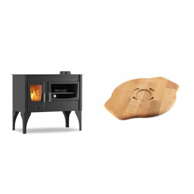Set Küchenofen / Küchenhexe mit Backofen und Kochplatte Velmora Fire ATS ΜΑSΙΝΑ VERGINA, 10.2kW + Holz untersetzer für Gusseisenplatte Solagio HSYSAK28 - Kaminofen - Holzofen mit Backfach