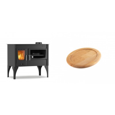 Set Küchenofen / Küchenhexe mit Backofen und Kochplatte Velmora Fire ATS ΜΑSΙΝΑ VERGINA, 10.2kW + Holz untersetzer für ovale gusseisenpfanne Solagio HSFT1825 - Kaminofen - Holzofen mit Backfach