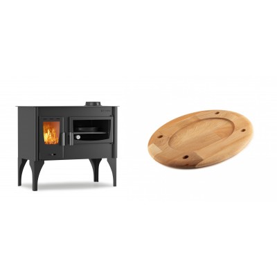 Set Küchenofen / Küchenhexe mit Backofen und Kochplatte Velmora Fire ATS ΜΑSΙΝΑ VERGINA, 10.2kW + Holz untersetzer für ovale platte Solagio HSOISK2533, 25x33cm - Kaminofen - Holzofen mit Backfach