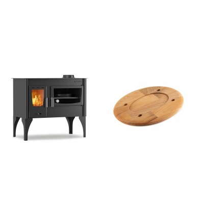 Set Küchenofen / Küchenhexe mit Backofen und Kochplatte Velmora Fire ATS ΜΑSΙΝΑ VERGINA, 10.2kW + Holz untersetzer für ovale platte Solagio HSOISK1728, 17x28cm - Kaminofen - Holzofen mit Backfach