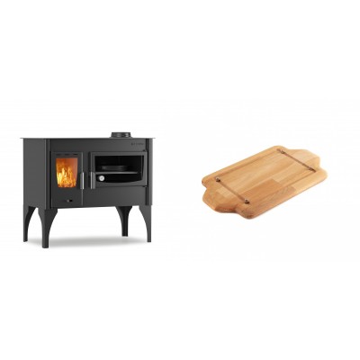 Set Küchenofen / Küchenhexe mit Backofen und Kochplatte Velmora Fire ATS ΜΑSΙΝΑ VERGINA, 10.2kW + Holz untersetzer für mini-gusseisenplatte Solagio HSDDHP1522 - Kaminofen - Holzofen mit Backfach